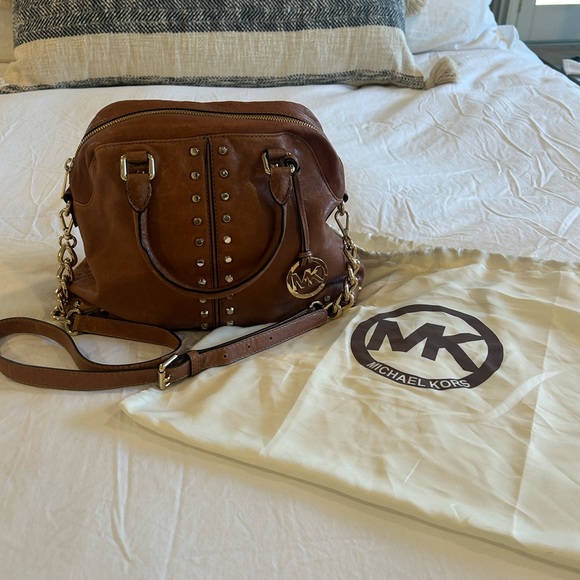 Michael Kors Uptown Astor Studded WALNUT Leather Large Satchel Bag - Picture 3 of 13